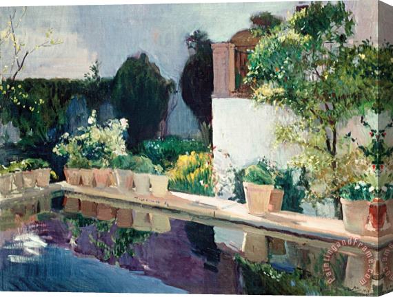 Joaquin Sorolla y Bastida Palace of Pond, Royal Gardens in Seville Stretched Canvas Print / Canvas Art