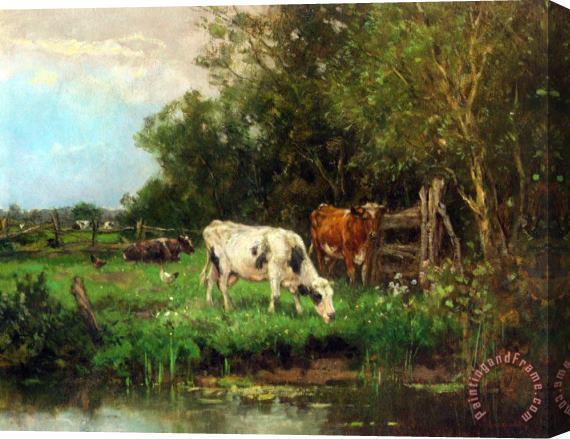 Johan Frederik Cornelis Scherrewitz Cows Watering in a Meadow Stretched Canvas Print / Canvas Art