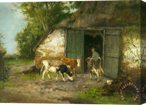 Johan Frederik Cornelis Scherrewitz Farmer And Cattle by a Stable Stretched Canvas Painting / Canvas Art