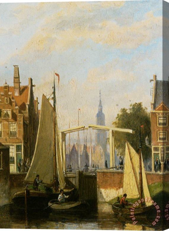 Johannes Frederik Hulk Boats on a Canal in a Dutch Town Stretched Canvas Print / Canvas Art
