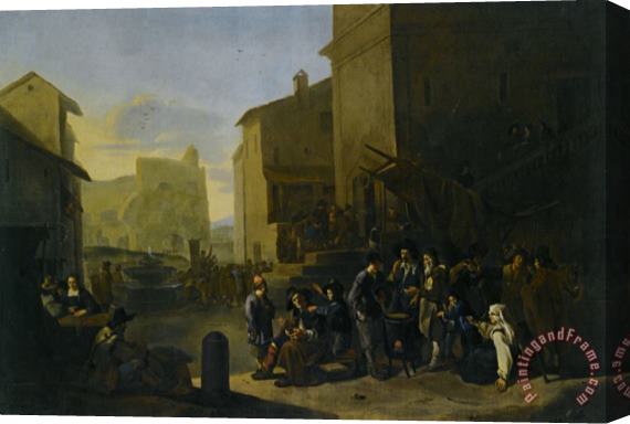Johannes Lingelbach A Roman Market Scene with Peasants Gathered Around a Stove Stretched Canvas Print / Canvas Art