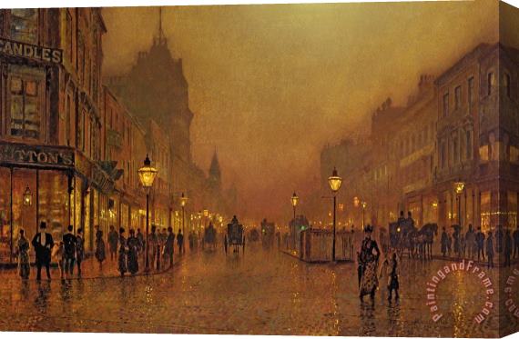 John Atkinson Grimshaw A Street at Night Stretched Canvas Painting / Canvas Art