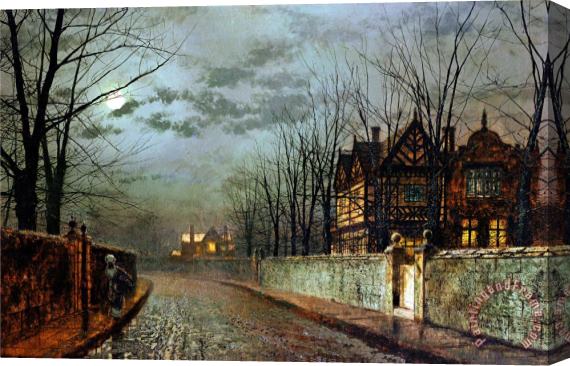 John Atkinson Grimshaw Old English House Moonlight After Rain 1883 Stretched Canvas Painting / Canvas Art
