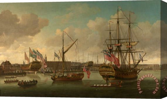 John Cleveley the elder Launching at Deptford Stretched Canvas Print / Canvas Art