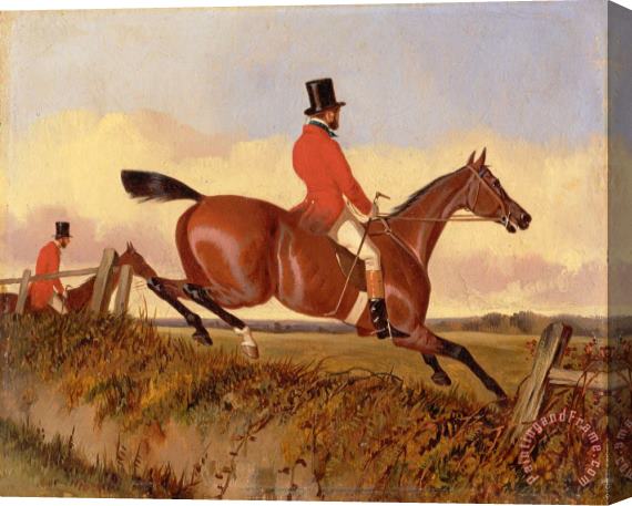 John Dalby Foxhunting Clearing a Bank Stretched Canvas Print / Canvas Art