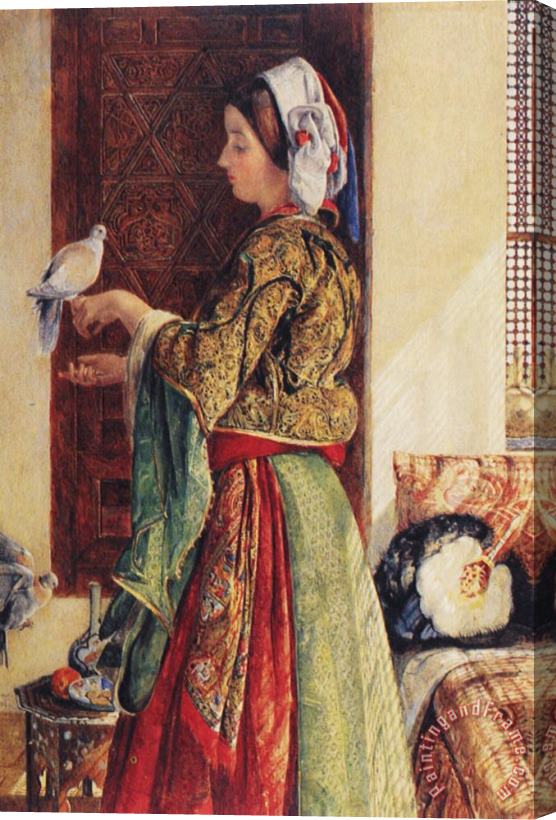 John Frederick Lewis Girl with Two Caged Doves Stretched Canvas Painting / Canvas Art