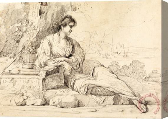 John Hamilton Mortimer Reclining Female Figure in an Italian Landscape Stretched Canvas Painting / Canvas Art