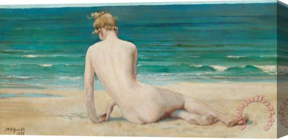 John Reinhard Weguelin Nude Seated On The Shore Stretched Canvas Painting / Canvas Art