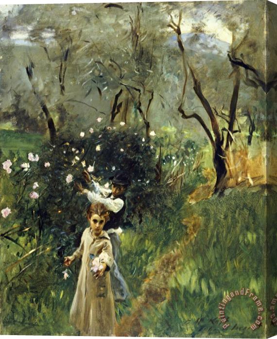 John Singer Sargent Gathering Flowers at Twilight Stretched Canvas Print / Canvas Art