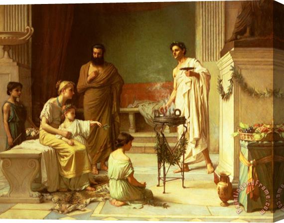 John William Waterhouse A Sick Child Brought Into The Temple of Aesculapius Stretched Canvas Print / Canvas Art