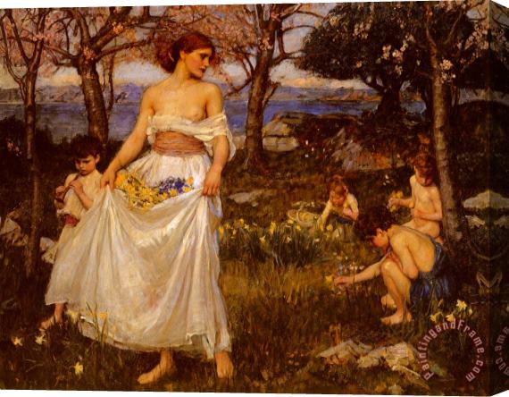 John William Waterhouse A Song of Springtime Stretched Canvas Print / Canvas Art
