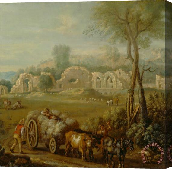 John Wootton Haycart Passing a Ruined Abbey Stretched Canvas Print / Canvas Art