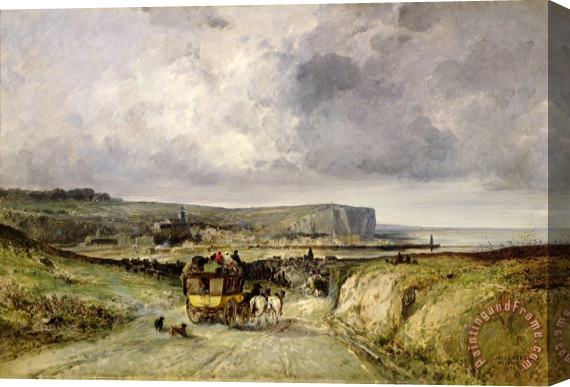 Jules Achille Noel Arrival of a Stagecoach at Treport Stretched Canvas Painting / Canvas Art