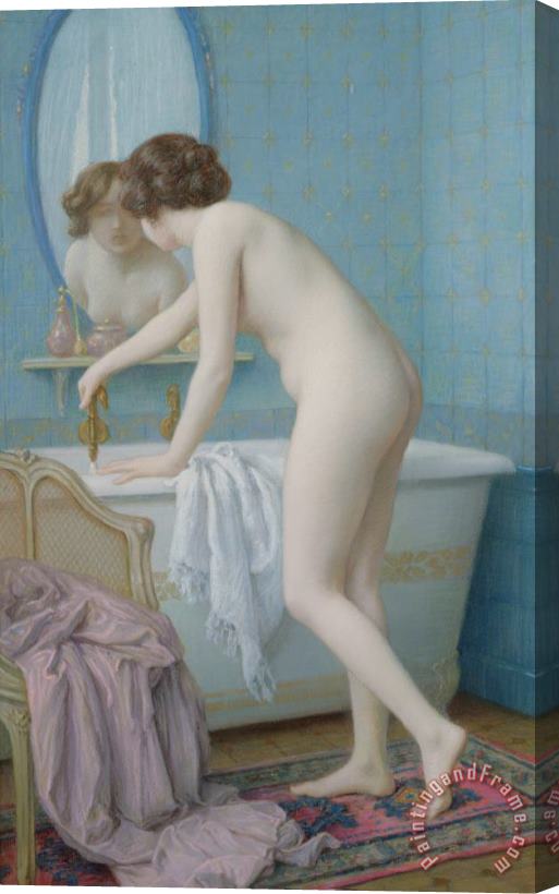 Jules Scalbert Young Woman Preparing Her Bath Stretched Canvas Print / Canvas Art