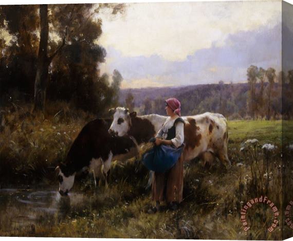 Julien Dupre Cows At The Watering Hole Stretched Canvas Painting / Canvas Art