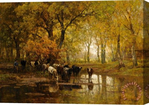 Julius Jacobus Van De Sande Bakhuyzen Watering Cows in a Pond Stretched Canvas Print / Canvas Art