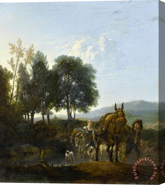 Karel Dujardin Landscape with Mule Driver Stretched Canvas Print / Canvas Art