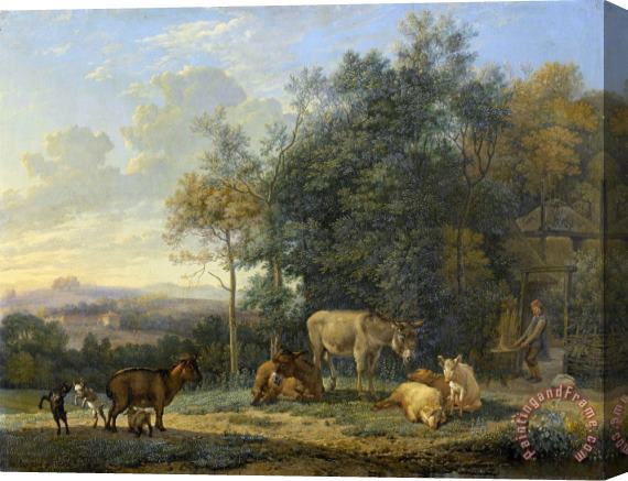 Karel Dujardin Landscape with Two Donkeys, Goats And Pigs Stretched Canvas Print / Canvas Art
