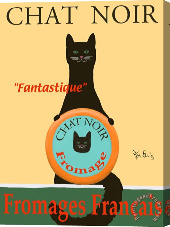 Ken Bailey Chat Noir II Black Cat Stretched Canvas Painting / Canvas Art