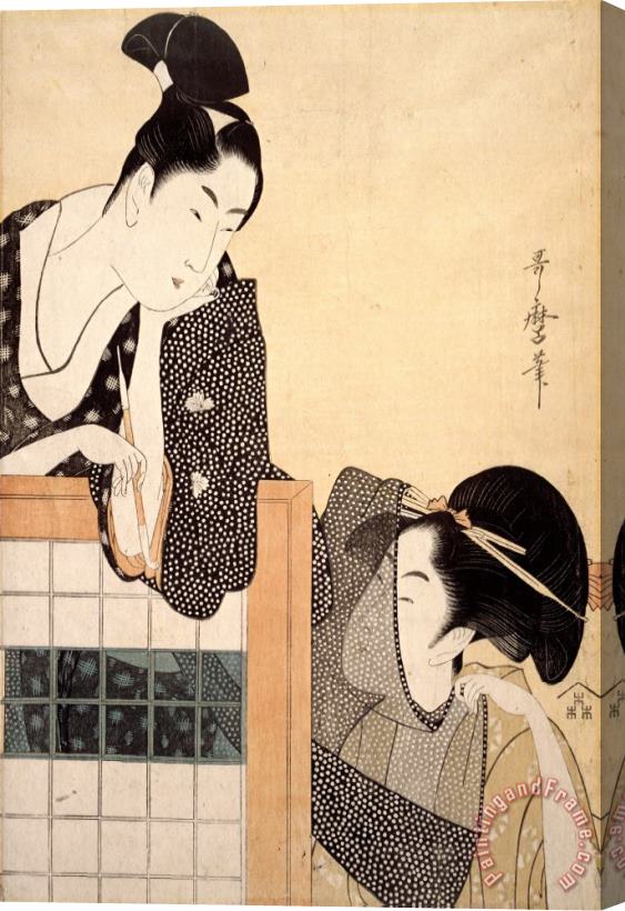 Kitagawa Utamaro Couple with a Standing Screen Stretched Canvas Print / Canvas Art