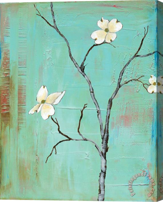 Laura Gunn Dogwood on Turquoise I Stretched Canvas Painting / Canvas Art