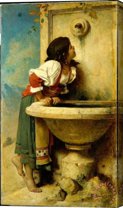 Leon Bonnat Roman Girl at Fountain Stretched Canvas Painting / Canvas Art