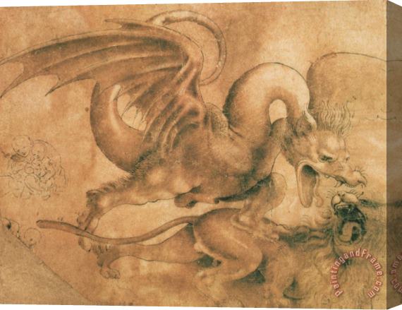 Leonardo da Vinci Fight Between A Dragon And A Lion Stretched Canvas Painting / Canvas Art