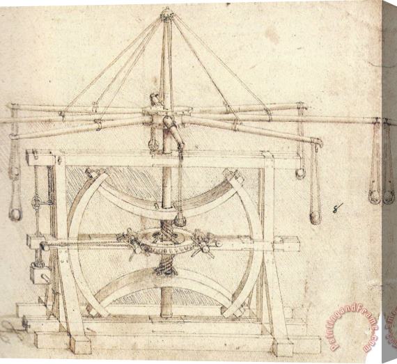 Leonardo da Vinci Flywheel Mechanical Drawing Stretched Canvas Print / Canvas Art
