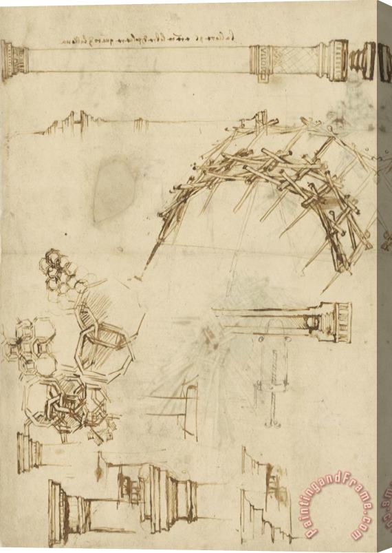 Leonardo da Vinci Screw Breech Bombard Decorative Geometrical Drawings Framework Of Self Supporting Military Bridge Stretched Canvas Painting / Canvas Art