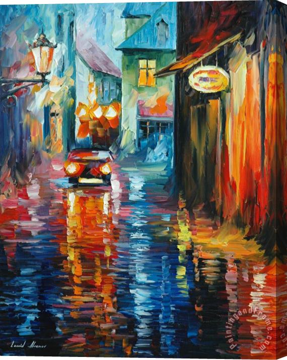 Leonid Afremov Alone In City Stretched Canvas Print / Canvas Art