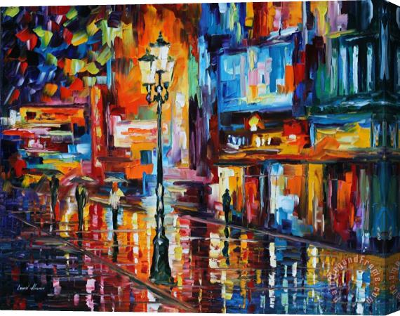 Leonid Afremov Downtown Lights Stretched Canvas Print / Canvas Art