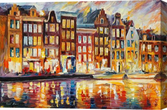 Leonid Afremov Evening In Amsterdam Stretched Canvas Print / Canvas Art