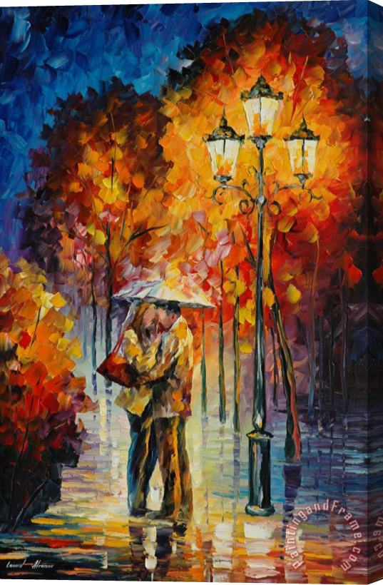 Leonid Afremov Kiss Under The Rain Stretched Canvas Print / Canvas Art