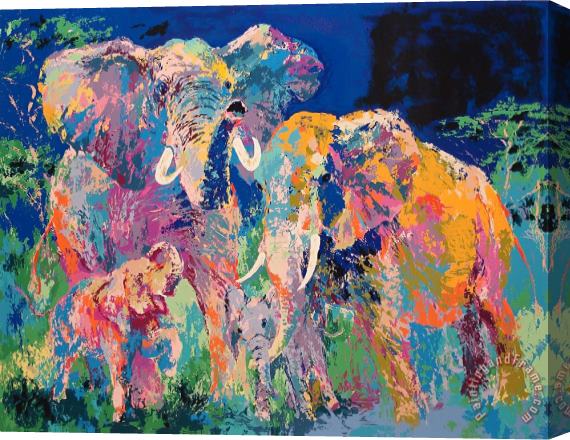 Leroy Neiman Elephant Family Stretched Canvas Print / Canvas Art