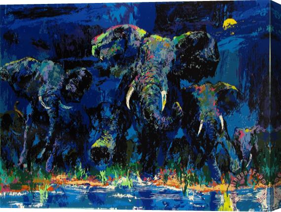 Leroy Neiman Elephant Nocturne Stretched Canvas Painting / Canvas Art
