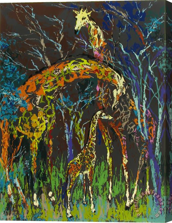 Leroy Neiman Giraffe Family Stretched Canvas Print / Canvas Art
