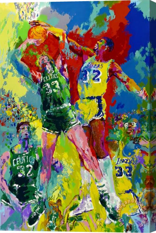Leroy Neiman Magic Johnson & Larry Bird Lakers Vs Celtics Stretched Canvas Painting / Canvas Art