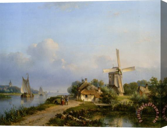 Lodewijk Johannes Kleijn Figures on a Canal Near a Windmill Stretched Canvas Print / Canvas Art