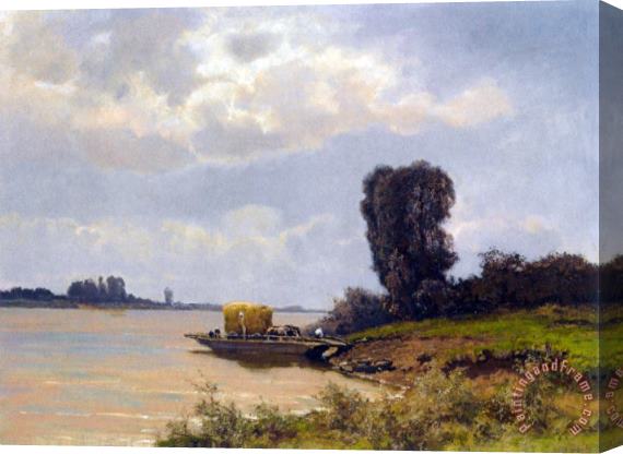 Louis Apol A Ferry in a Summer Landscape Stretched Canvas Print / Canvas Art