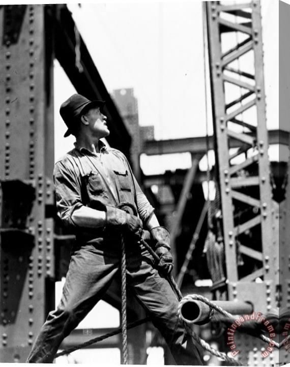 LW Hine Derrick man   Empire State Building Stretched Canvas Print / Canvas Art