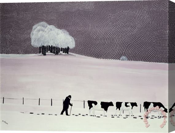 Maggie Rowe Cows in a snowstorm Stretched Canvas Print / Canvas Art