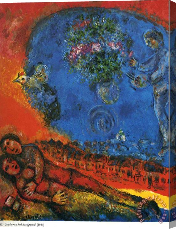 Marc Chagall Couple on a Red Background 1983 Stretched Canvas Print / Canvas Art