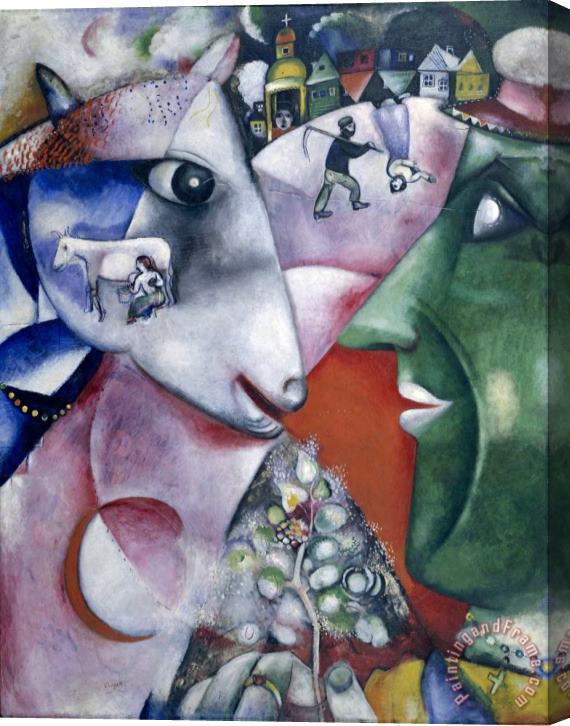 Marc Chagall I And The Village 1911 Stretched Canvas Painting / Canvas Art