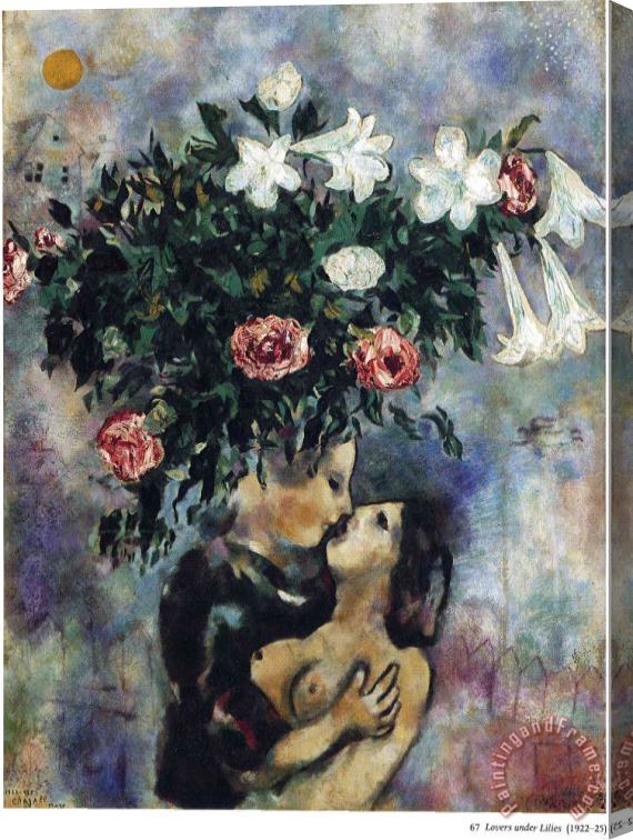 Marc Chagall Lovers Under Lilies 1925 Stretched Canvas Painting / Canvas Art