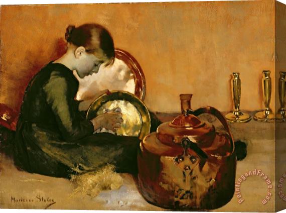 Marianne Stokes Polishing Pans Stretched Canvas Painting / Canvas Art