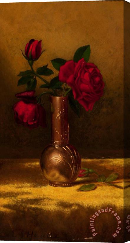 Martin Johnson Heade Red Roses in a Japanese Vase on a Gold Velvet Cloth 2 Stretched Canvas Painting / Canvas Art
