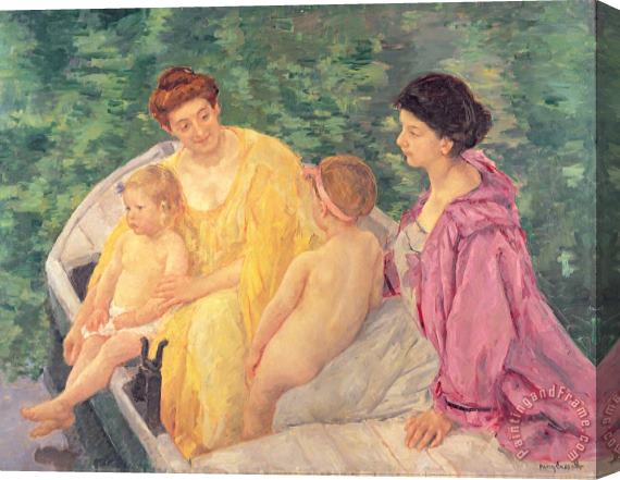 Mary Stevenson Cassatt The Swim or Two Mothers and Their Children on a Boat Stretched Canvas Print / Canvas Art