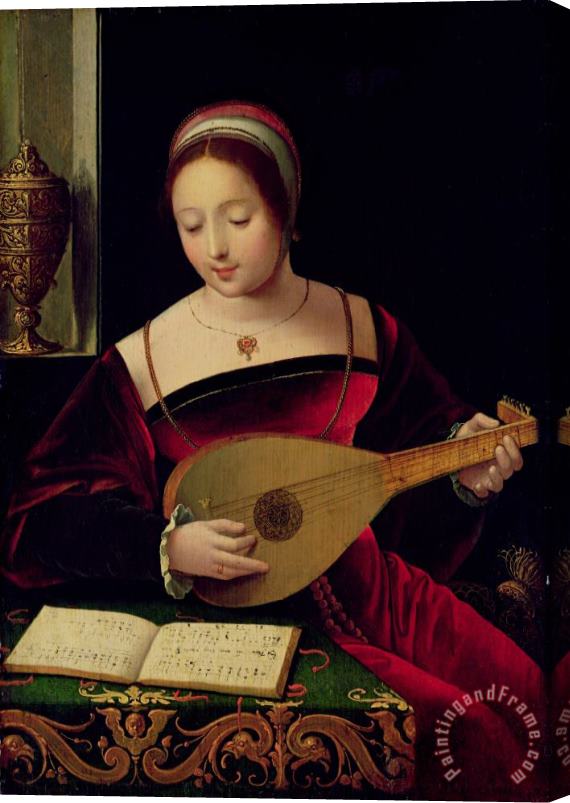 Master of the Female Half Lengths Mary Magdalene Playing the Lute Stretched Canvas Print / Canvas Art