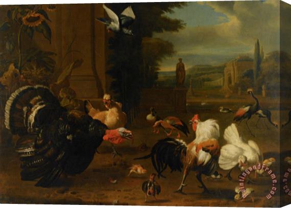 Melchior de Hondecoeter A Palace Garden with Exotic Birds And Farmyard Fowl Stretched Canvas Print / Canvas Art