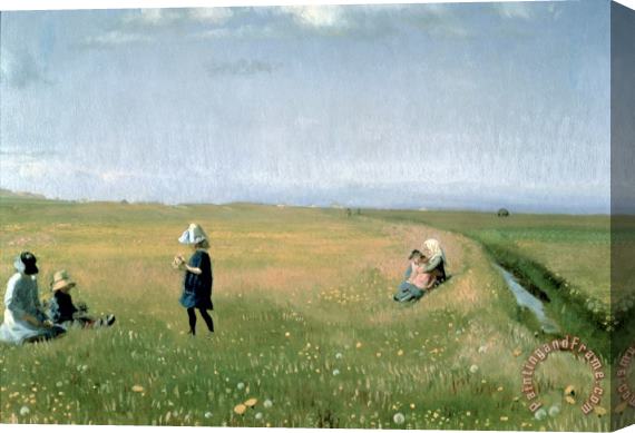 Michael Peter Ancher Young Girls picking Flowers in a Meadow Stretched Canvas Painting / Canvas Art
